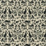 Cotton Flax Prints–Modern Floral Bunnies and Butterflies–Black on Natural Background–Japanese Designs by Sevenberry