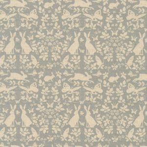 Cotton Flax Prints–Modern Floral Bunnies and Butterflies on Gray–Japanese Designs by Sevenberry