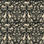 Cotton Flax Prints–Modern Floral Bunnies and Butterflies–Natural on Black Background–Japanese Designs by Sevenberry