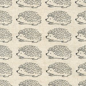 Cotton Flax Prints–Modern Black Hedgehogs Animal on Natural Background–Japanese Designs by Sevenberry