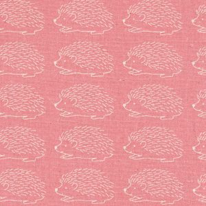 Cotton Flax Prints–Modern Hedgehogs on Pink Background–Japanese Designs by Sevenberry