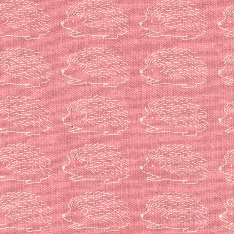 Cotton Flax Prints–Modern Hedgehogs on Pink Background–Japanese Designs by Sevenberry