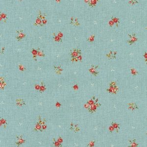 Cotton Flax Prints–Retro Red Flowers on Blue–Japanese Designs by Sevenberry