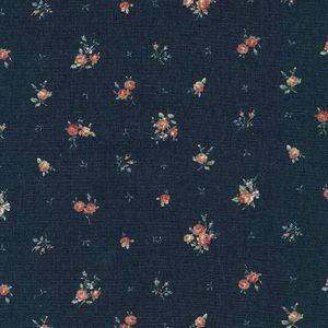 Cotton Flax Prints–Petite Retro Roses on Navy–Japanese Designs by Sevenberry