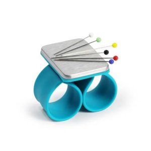 Wrist Magnetic Pin Cushion Teal – Brushed Metal and Silicone Slap Band Bracelet – Dritz – 11187D